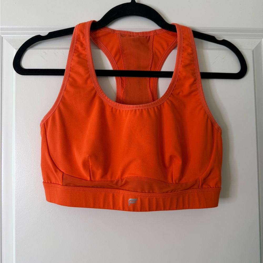 Fabletics Orange Sports Bra with Wide Straps and Supportive Band